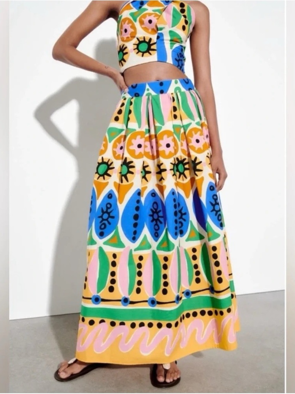 Zara Multicolor Geometric Floral Maxi Skirt